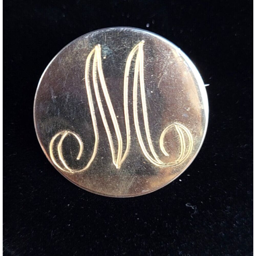 Monogrammed M pin Gold Tone 1.25 in